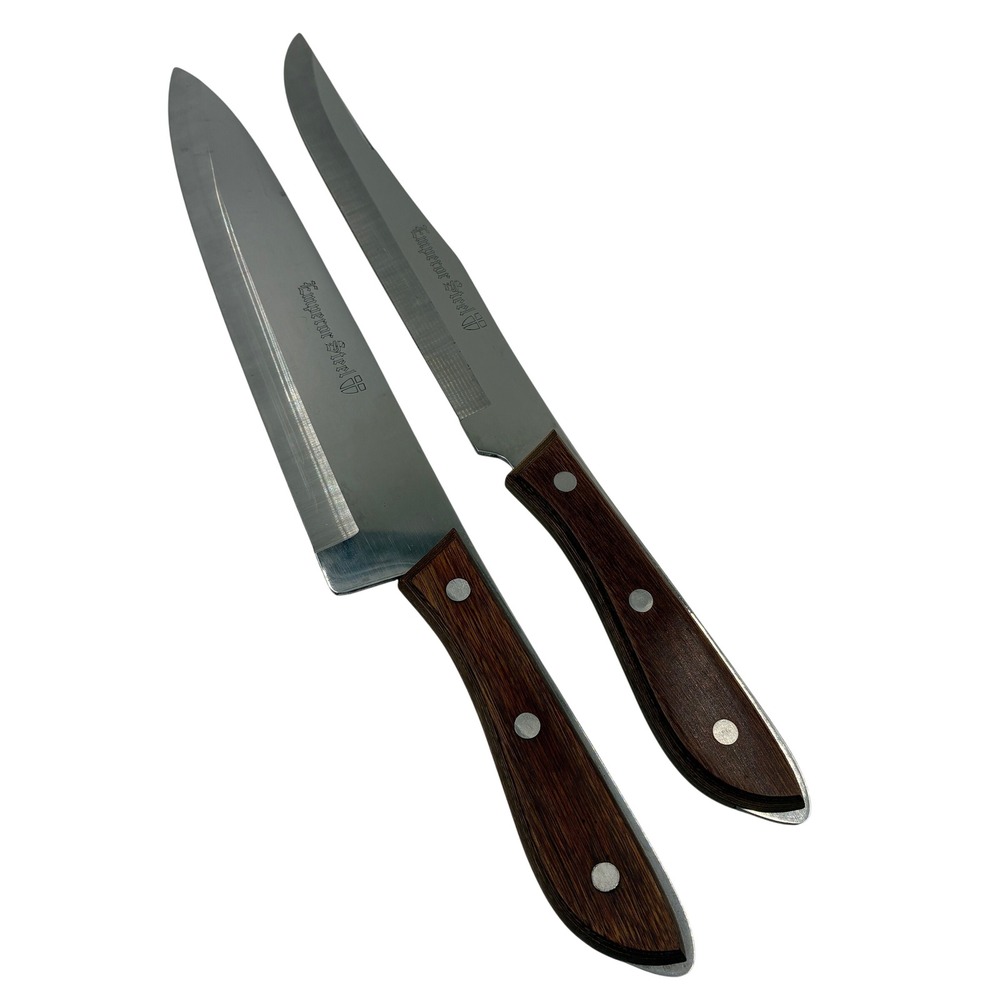 Vintage Emperor Steel Japan Stainless Steel Kitchen Knives Set of 2 Wood Handle